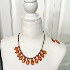 Charming Charlie Orange Fire Bib Statement Necklace and Earring Set